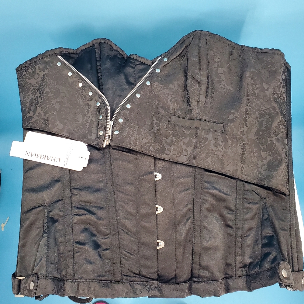 Black steampunk Victorian moto corset NEW 3XL